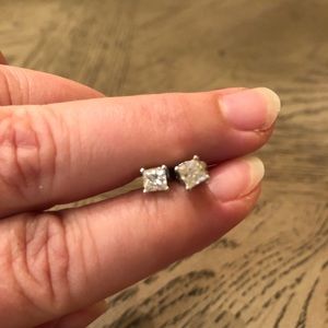 Diamond Princess cut 3/4 carat stud earrings